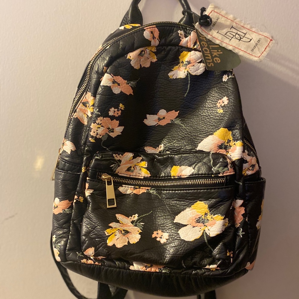 Floral black mini backpack
